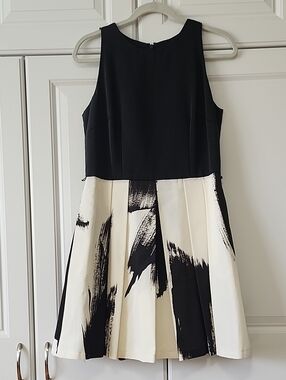Carmen Marc Valvo Black and White Sleeveless Painted-Print Fit & Flare Dress
